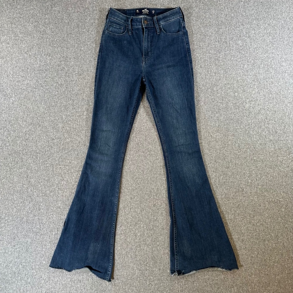 Hollister Jeans Womens 0R High-Rise Flare Dark Wash Soft Stretch Side Slit Hem
